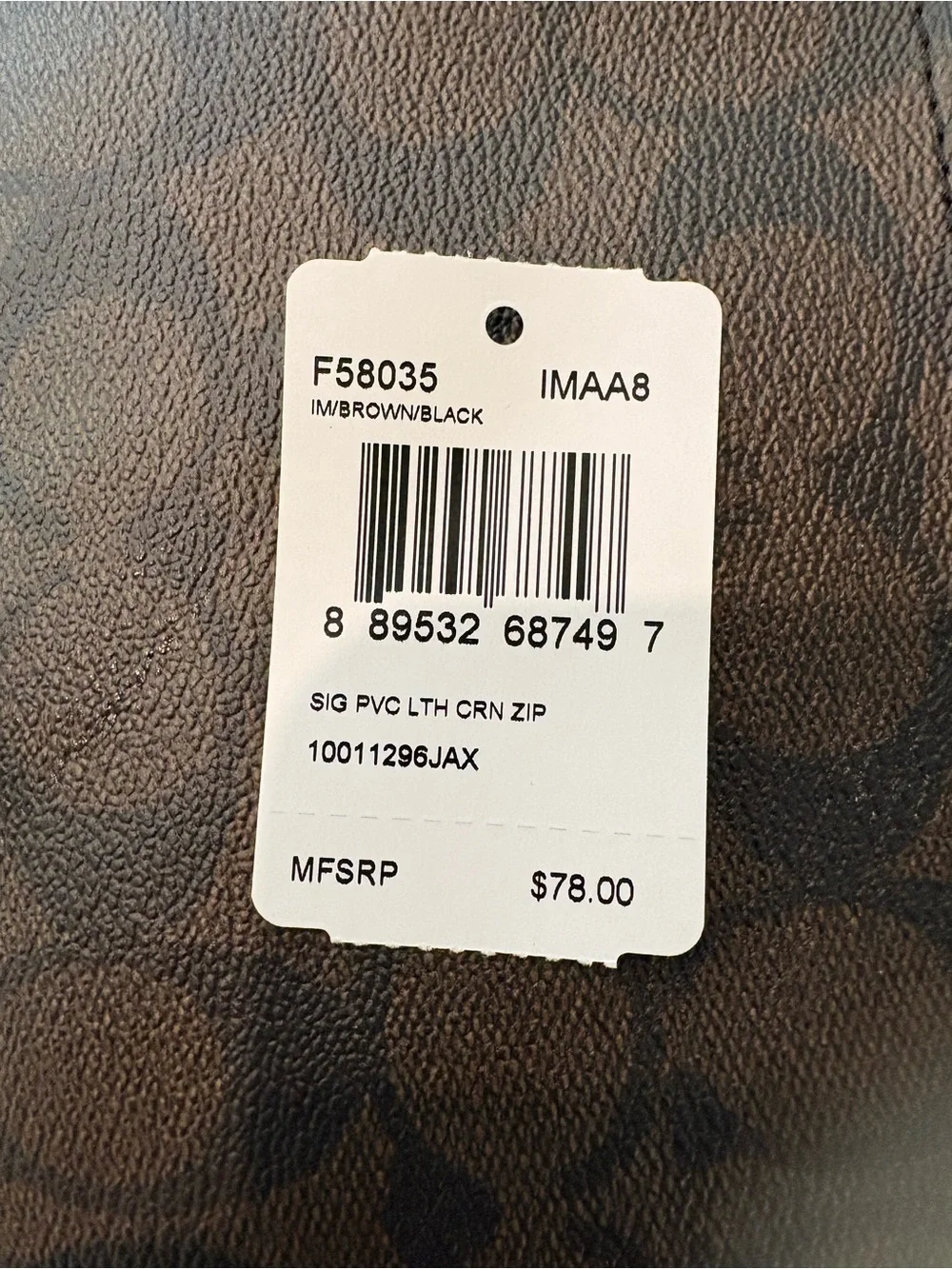 Coach Brown Signature Zip Wallet with Black Trim and Gold Logo